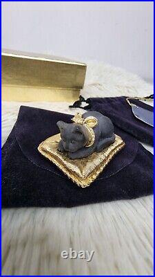 Vintage ESTEE LAUDER Solid Beatiful Perfume Black Cat RARE gold Compact Kitten