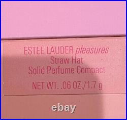 Vintage Estee Lauder 1996 Pleasures Solid Perfume Compact Crystal Straw Hat Nib