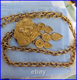 Vintage Estee Lauder Blue Nights Buddha Compact Pendant Gold Tone Chain Necklace