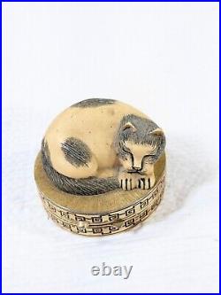 Vintage Estee Lauder Sleeping Cat Cinnabar Solid Perfume Compact Ivory Series