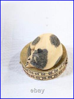 Vintage Estee Lauder Sleeping Cat Cinnabar Solid Perfume Compact Ivory Series