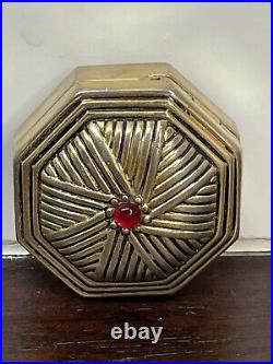 Vintage Estee Lauder Youth Dew Solid Perfume Gold Tone Ruby Red Stone Compact