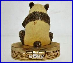 Vtg Estee Lauder Cinnabar Solid Perfume Compact Ivory Series Imperial Panda