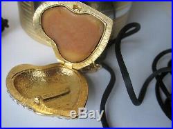 Vtg. Full Estee Lauder Sparkling Heart Necklace Pendant Solid Perfume Compact
